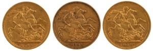 1893 Jubilee Head, 1894 Veiled Head and 1900 Veiled Head Sovereigns, all Sydney, (3) VF/EF.