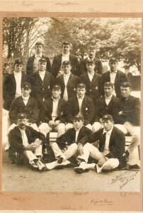 1909 AUSTRALIAN TEAM, large official team photograph, by photographer T.Bolland, signed to mount by the entire team, 16 signatures - Monty Noble (captain), Victor Trumper, Vernon Ransford, Warren Bardsley, Hanson Carter, Peter McAlister, Roger Hartigan, B