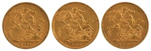 1899, 1900 & 1901 Sovereigns, Veiled head, St. George reverse, Melbourne, VF/EF. (3).
