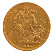 1887 Sovereign, Young head, St. George reverse, Melbourne, EF.