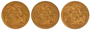 1893, 1894 & 1896 Sovereigns, Veiled head, St. George reverse, Melbourne, VF/EF. (3).