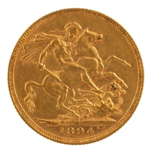1894 Sovereign, Veiled head, St. George reverse, Melbourne, EF.