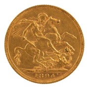 1894 Sovereign, Veiled head, St. George reverse, Melbourne, EF.