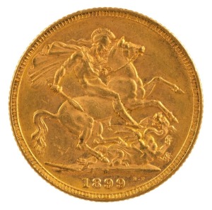 1899 Sovereign, Veiled head, St. George reverse, Melbourne, EF.