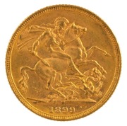 1899 Sovereign, Veiled head, St. George reverse, Melbourne, EF.