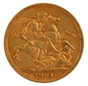 1901 Sovereign, Veiled head, St. George reverse, Melbourne, VF.