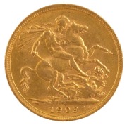 1909 Sovereign, Edward VII, St. George reverse, Melbourne, EF.