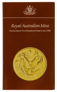 TWO HUNDRED DOLLARS, 1984 $200 gold Koala, uncirculated; in RAM folder of issue.