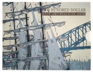 TWO HUNDRED DOLLARS, 1988 $200 gold Sydney Cove, uncirculated; in original pack.