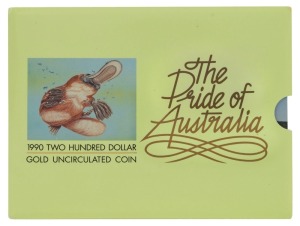 TWO HUNDRED DOLLARS, 1990 $200 gold "The Pride of Australia - Platypus", uncirculated; in original pack.
