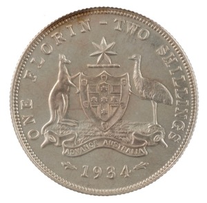 GEORGE V, 1934 Florin, PROOF. An extremely lovely example of this rare proof.