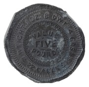 circa 1921 Uniface lead trial of Adelaide &pound;5; believed to be ex le Soeuf&nbsp;and Unique. The Melbourne Mint borrowed the Adelaide &pound;5 dies in the early 1920s,&nbsp;struck some pieces and the lead looks to have aged appropriately.&nbsp;&nbsp;