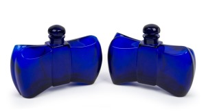 GUERLAIN Coque D'Or pair of French bow tie blue crystal perfume bottles by BACCARAT, acid etched mark to base, 8cm high, 11cm wide