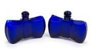GUERLAIN Coque D'Or pair of French bow tie blue crystal perfume bottles by BACCARAT, acid etched mark to base, 8cm high, 11cm wide
