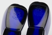 GUERLAIN Coque D'Or pair of French bow tie blue crystal perfume bottles by BACCARAT, acid etched mark to base, 8cm high, 11cm wide - 2