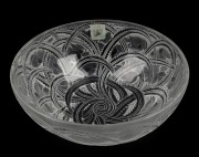 LALIQUE "PINSONS" French frosted glass bowl, engraved "Lalique, France" with original foil label "Crystal Lalique, Paris", 9cm high, 23.5cm diameter
