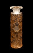 LALIQUE "Cinq Fleurs" (Five Flowers) French glass perfume bottle with brown stained finish, for FORVIL, 10.5cm high