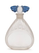 JULIEN VIARD&nbsp;"Blue Lagoon" for DUBARRY&nbsp;French Art Deco glass perfume bottle with blue butterfly stopper, 11cm high - 2