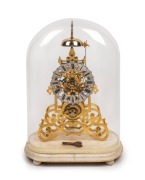 EVANS OF HANSWORTH antique English skeleton clock with scroll frames, six spoke wheel work, chain fusee passing strike time only movement with half deadbeat escapement, ebony pendulum rod, cylindrical temperature compensating pewter bob, under glass dome 