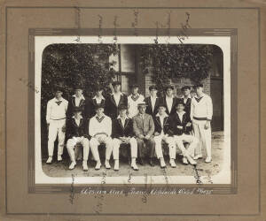 WESTERN AUSTRALIA: Team photograph with hand-painted title "Western Aus. Team Adelaide Oval 28/10/25", with 15 signatures on mount including Samuel Rowe (captain), Mervyn Inverarity, Patrick Quinlan & Andrew Meek, size 31x25cm. Rare early WA signed team p