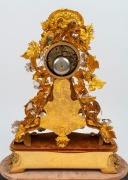 A stunning antique French mantle clock in glass dome, with floral porcelain&nbsp;and gold&nbsp; leaf decoration, 8 day time and bell striking movement, 19th century, 55cm high. - 4