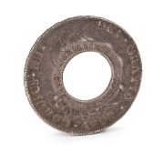 1813 New South Wales Five Shillings or Holey Dollar on 1792 P.R. Potosi Mint (Bolivia) Charles IIII 8 reales host coin.