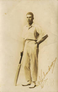 SIGNED CRICKET POSTCARDS, noted Victor Richardson, Alan Kippax, Ron Oxenham; 1926 Australian team postcard signed Tommy Andrews; plus photograph signed Percy Hornibrook. Fair/Good condition. (5).