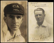 SIGNED CRICKET POSTCARDS, noted Victor Richardson, Alan Kippax, Ron Oxenham; 1926 Australian team postcard signed Tommy Andrews; plus photograph signed Percy Hornibrook. Fair/Good condition. (5). - 2