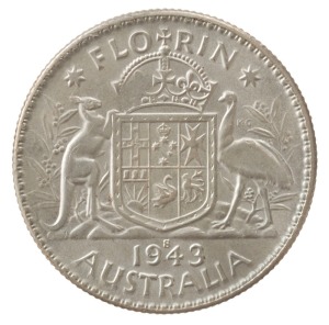 GEORGE VI, 1943S florin, uncirculated.