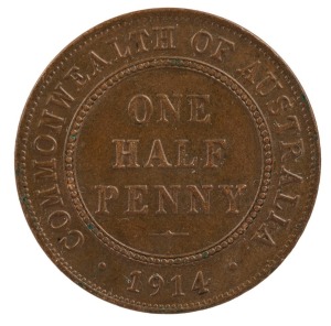 GEORGE V, 1914 Halfpenny, uncirculated.
