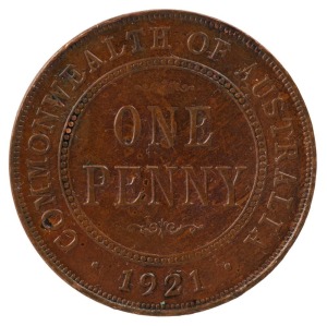 GEORGE V, 1921 Penny, uncirculated.
