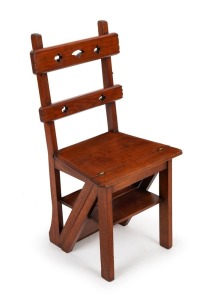 An arts and crafts solid walnut metamorphic step chair, circa 1910, 89cm high, 43cm wide, 37cm deep