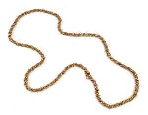A high quality vintage 18ct yellow gold necklace with white gold chain highlights, 20th century, stamped "750", 90cm long, 76.7 grams