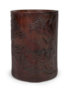 An antique Chinese carved bamboo brush pot, Qing Dynasty, 18th/19th century, 15cm high