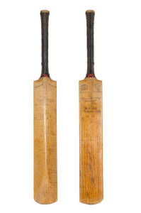 DON BRADMAN'S FIRST TEST BAT: Full size "Duke & Son - Warren Bardsley" Cricket bat, signed to the reverse under the headings 1928 England and Australia - 19 signatures from the 1928-29 English team headed by Chapman, including Jardine, Tate (2), Hendren, 