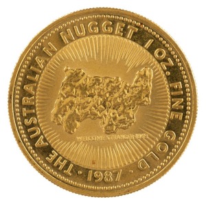1987 $100 "Welcome Stranger" 1oz gold proof from the Famous Nugget Series.