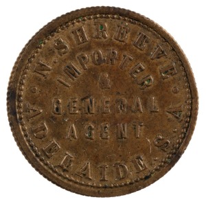 N. SHREEVE, Adelaide, South Australia, (R463) ½d check piece in brass "BRITTAIN", aEF. Rarity: R6.