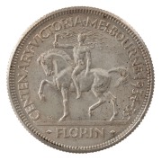 1934-35 Centenary Florin, Unc; accompanied by an original Foy & Gibson bag (with hand-written instructions for the care of the coin on the reverse.). (2 items).