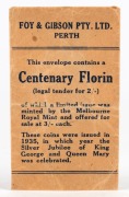 1934-35 Centenary Florin, Unc; accompanied by an original Foy & Gibson bag (with hand-written instructions for the care of the coin on the reverse.). (2 items). - 3