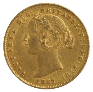1867 Sovereign, Sydney Mint reverse, Victoria Type 2, aUnc.