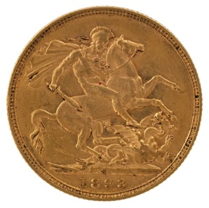 1893 Sovereign, Jubilee head, St. George reverse, Sydney, VF/ EF.