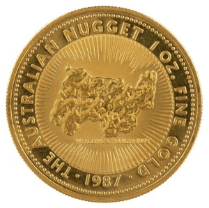 1987 $100 "Welcome Stranger" 1oz gold proof from the Famous Nugget Series.