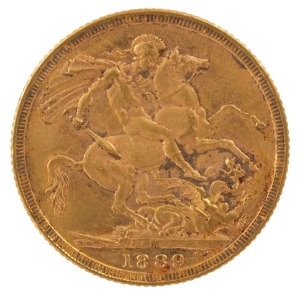 1889 Sovereign, Jubilee head, St. George reverse, Sydney, VF.