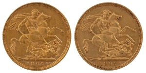 1900 & 1901 Sovereigns, Veiled head, St. George reverse, Sydney, (2), VF/EF.