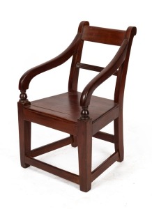 A Colonial Australian cedar carver chair with stretcher base, South Australian origin, mid 19th century, 49cm across the arms