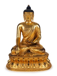 A fine Sino-Tibetan Shakyamuni&nbsp;Buddha&nbsp;statue, gilt bronze and copper, Qing Dynasty, 18th/19th century, 14.5cm high