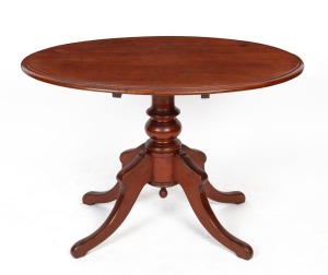 An antique Australian cedar centre table with oval top, South Australian origin, 19th century, 74cm high, 107cm wide, 75cm deep