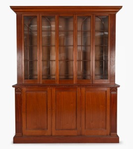 An impressive custom-made Australian cedar library bookcase with full cedar construction and astragal glazed doors, 20th century, an imposing 260cm high, 214cm wide, 52cm deep