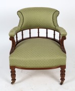 An antique English walnut salon chair with green upholstery, late 19th century, 66cm across the arms - 2