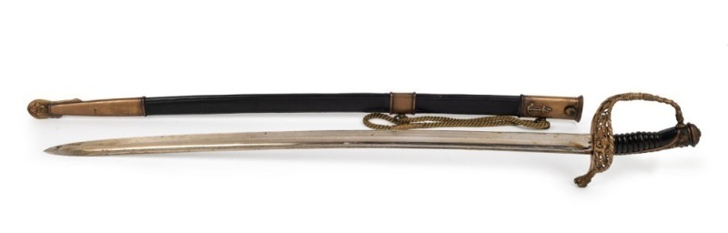 An antique French M1854 Navy sword engraved Coulaux, Klingenthal, with scabbard, 19th century, 90cm long